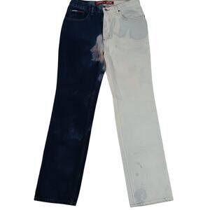 Vtg Tommy Hilfiger Ditto Tie Dyed Jeans Mens 31X34 Blue/White Two Tone Custom